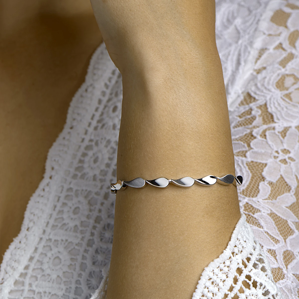 armband poli/mat 5,6 mm 19 cm zilver gerhodineerd