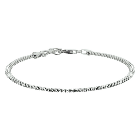 armband popcorn 3,0 mm 18 + 2 cm zilver gerhodineerd
