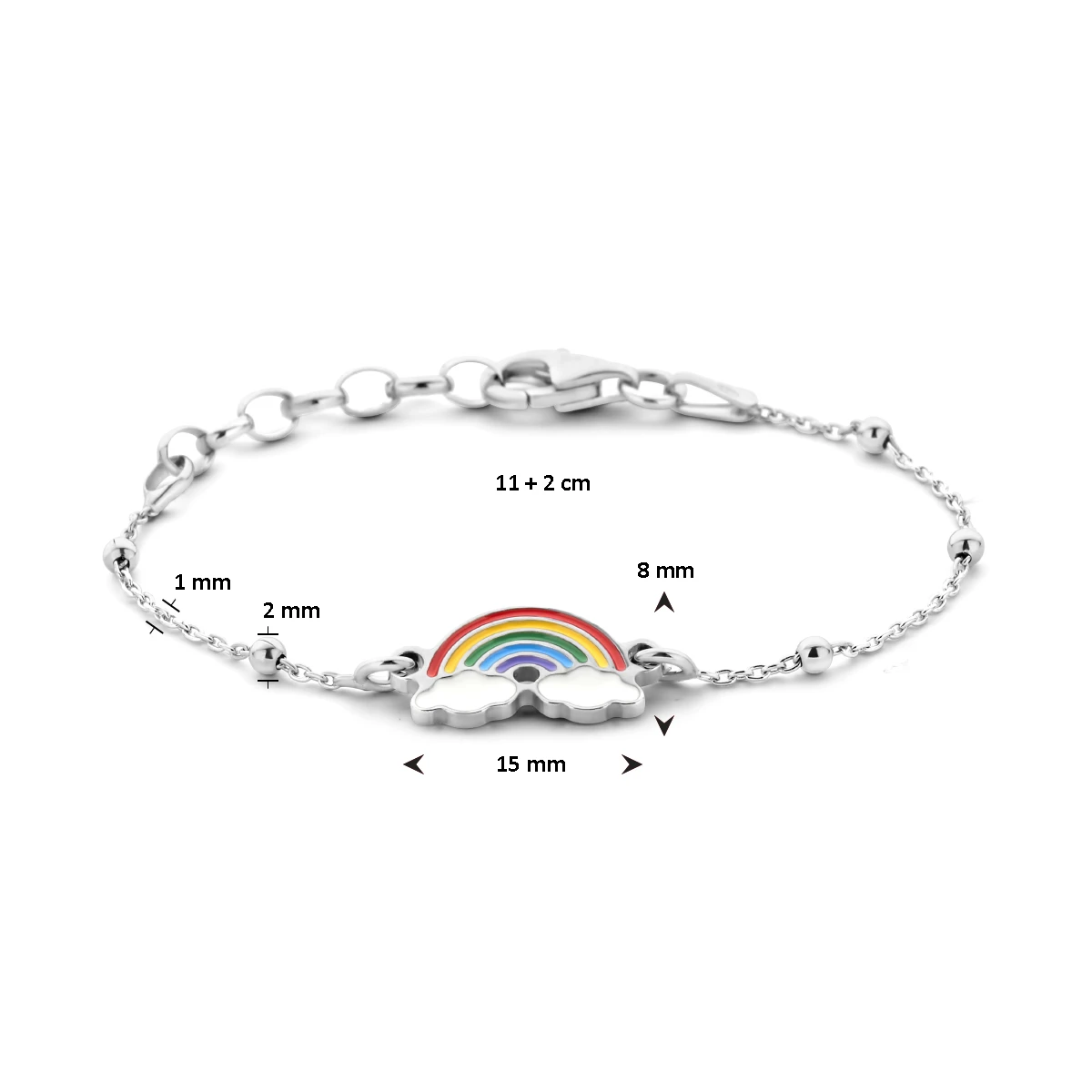 armband regenboog emaille 1,0 mm 11 + 2 cm zilver gerhodineerd