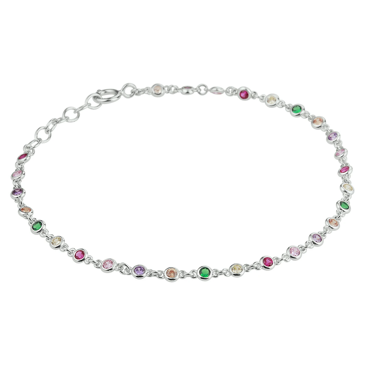 armband regenboog zirkonia 16,5 + 2 cm zilver gerhodineerd