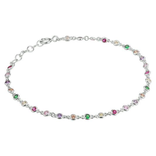 armband regenboog zirkonia 16,5 + 2 cm zilver gerhodineerd