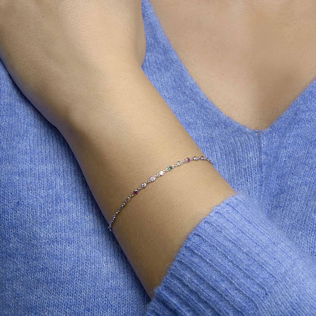 armband regenboog zirkonia 16,5 + 2 cm zilver gerhodineerd