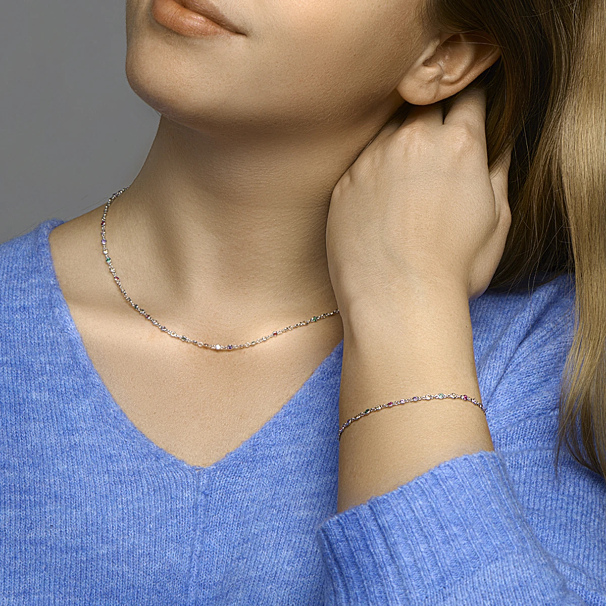 armband regenboog zirkonia 16,5 + 2 cm zilver gerhodineerd