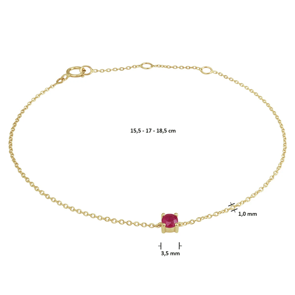 armband robijn 15,5 - 17 - 18,5 cm 14K geelgoud