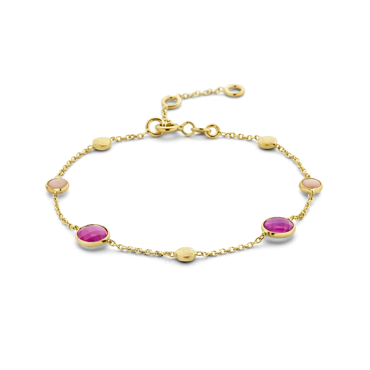 armband robijn, opaal en rondjes 16 - 17,5 - 19 cm 14K geelgoud
