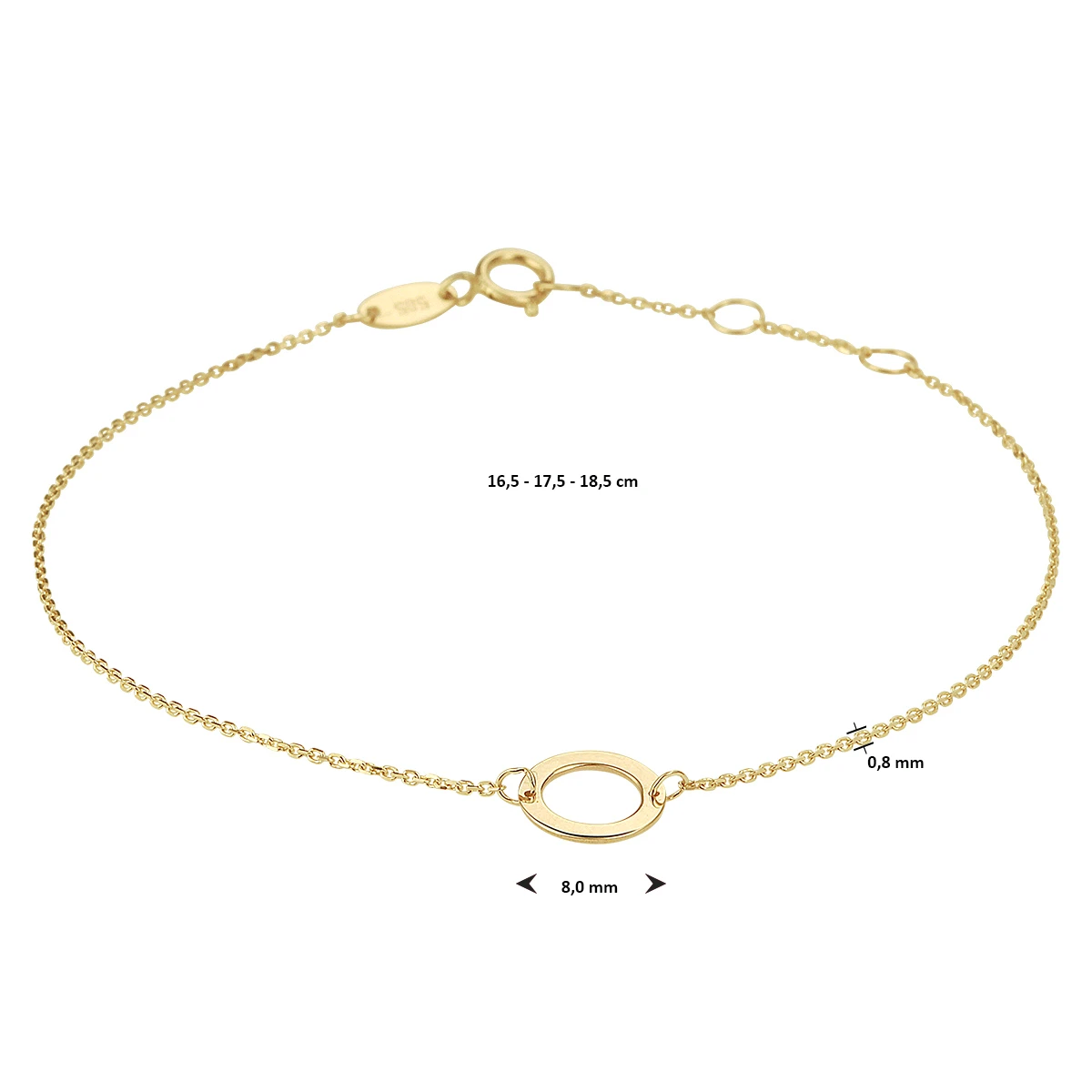 armband rond 16,5 - 17,5 - 18,5 cm 14K geelgoud