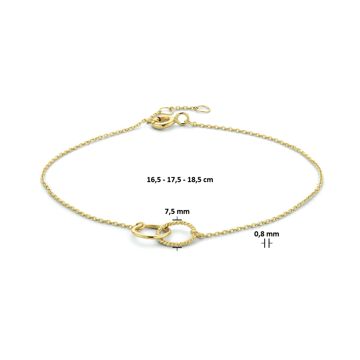 armband rond 16,5 - 17,5 - 18,5 cm 14K geelgoud