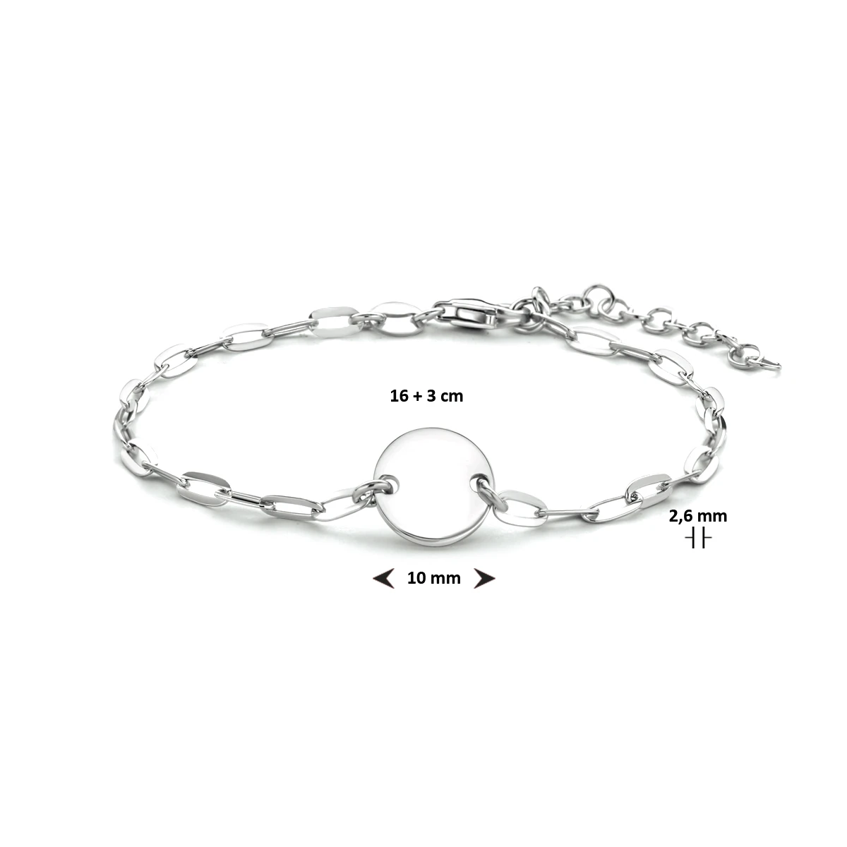 armband rondje 16 + 3 cm zilver gerhodineerd