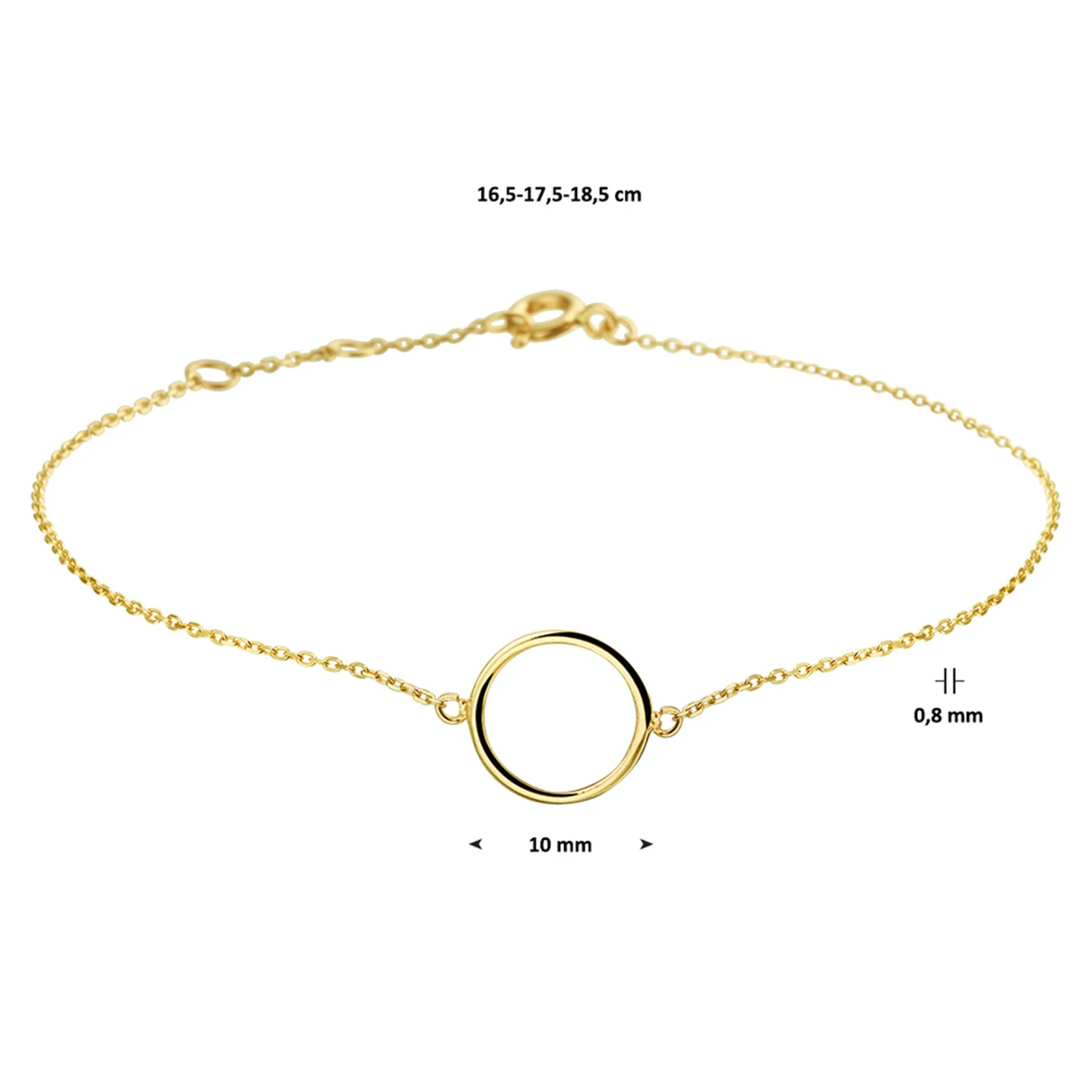 armband rondje 16,5 - 17,5 - 18,5 cm 14K geelgoud
