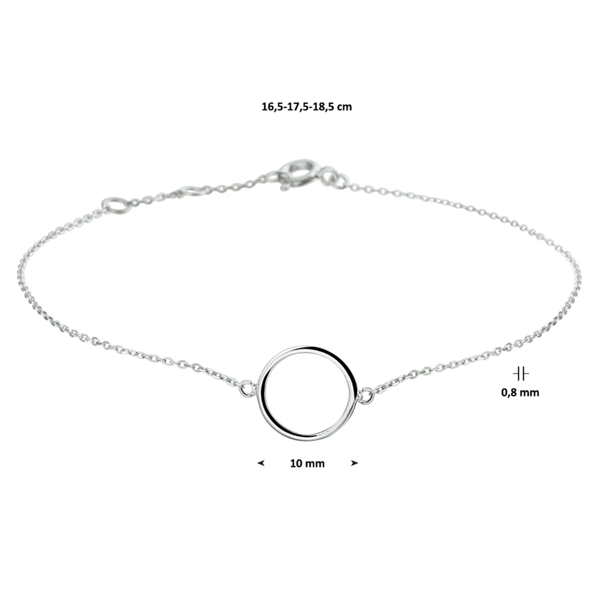 armband rondje 16,5 - 17,5 - 18,5 cm 14K witgoud