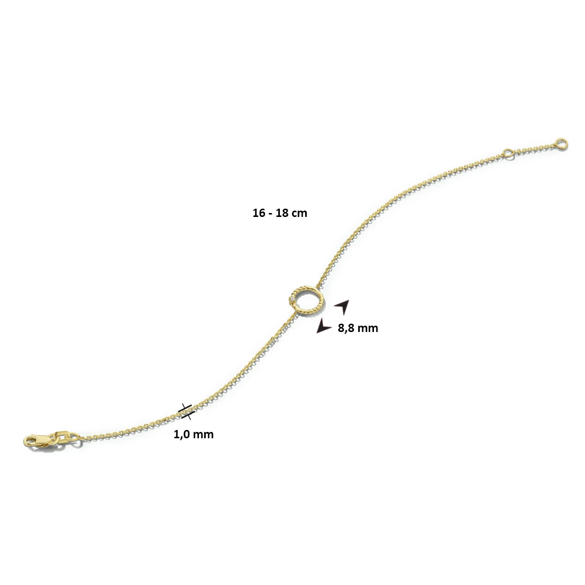 armband rondje diamant 16 - 18 cm 0.01ct g si 14K geelgoud