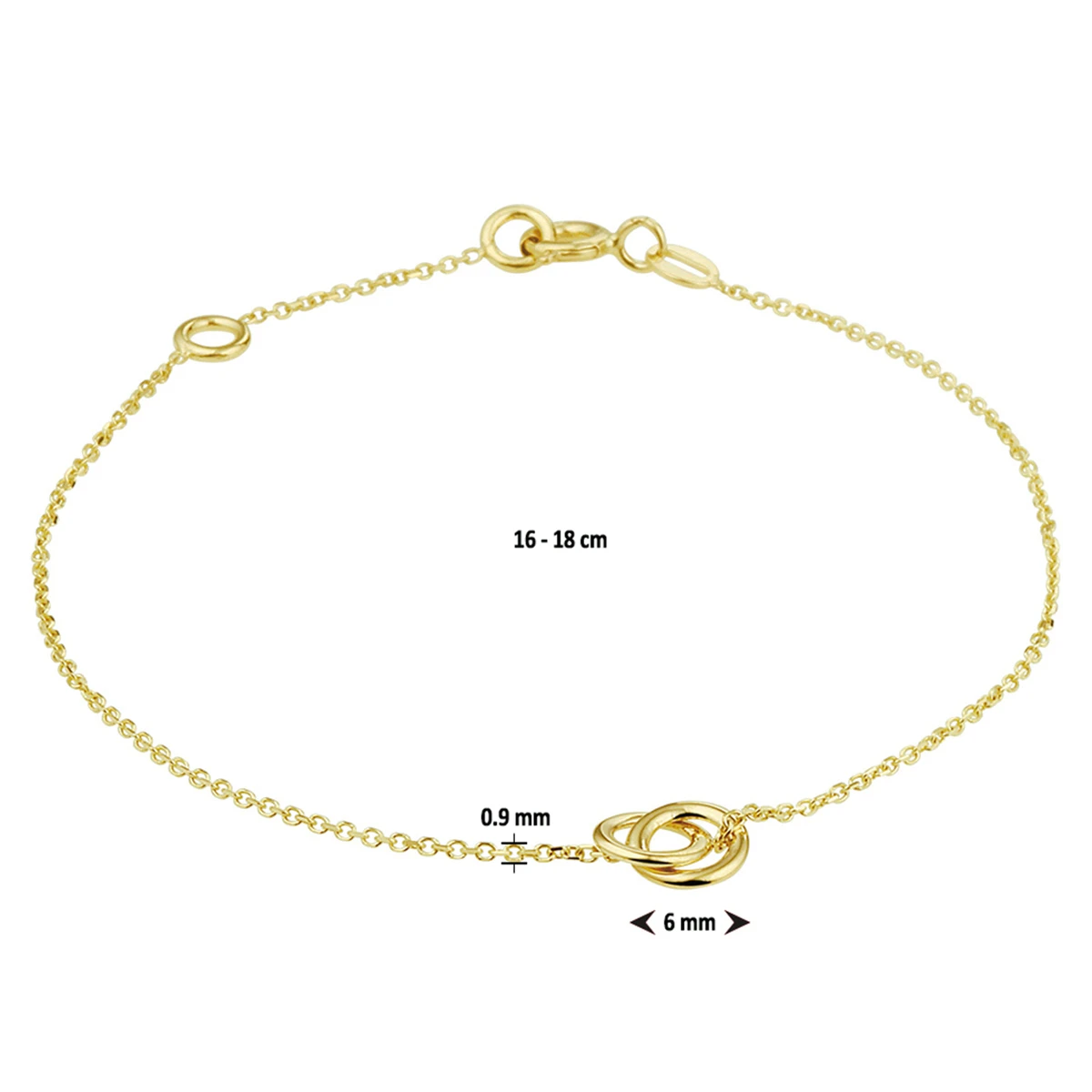 armband rondjes 16 - 18 cm 14K geelgoud