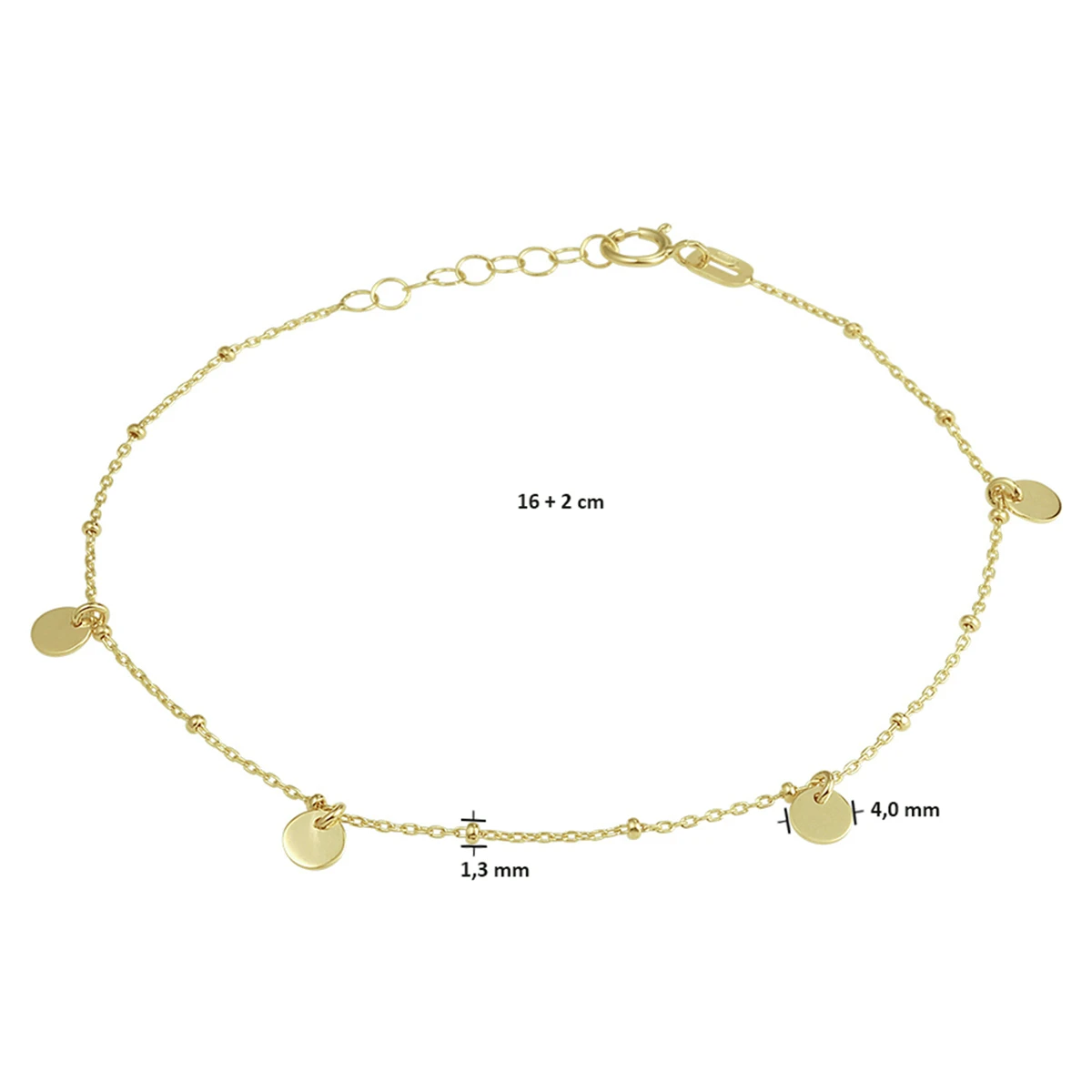 armband rondjes 16 + 2 cm 14K geelgoud
