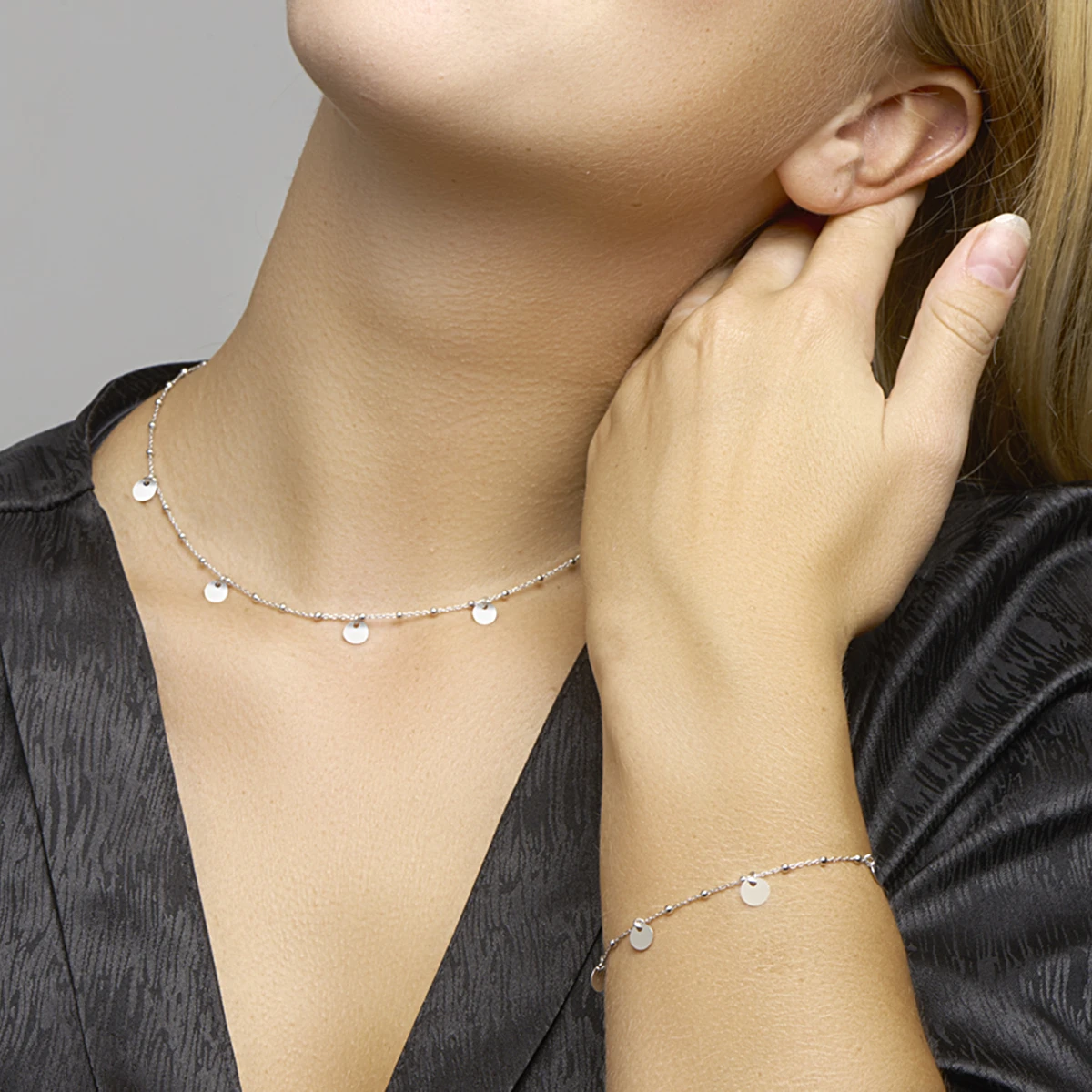 armband rondjes 16 + 3 cm zilver gerhodineerd