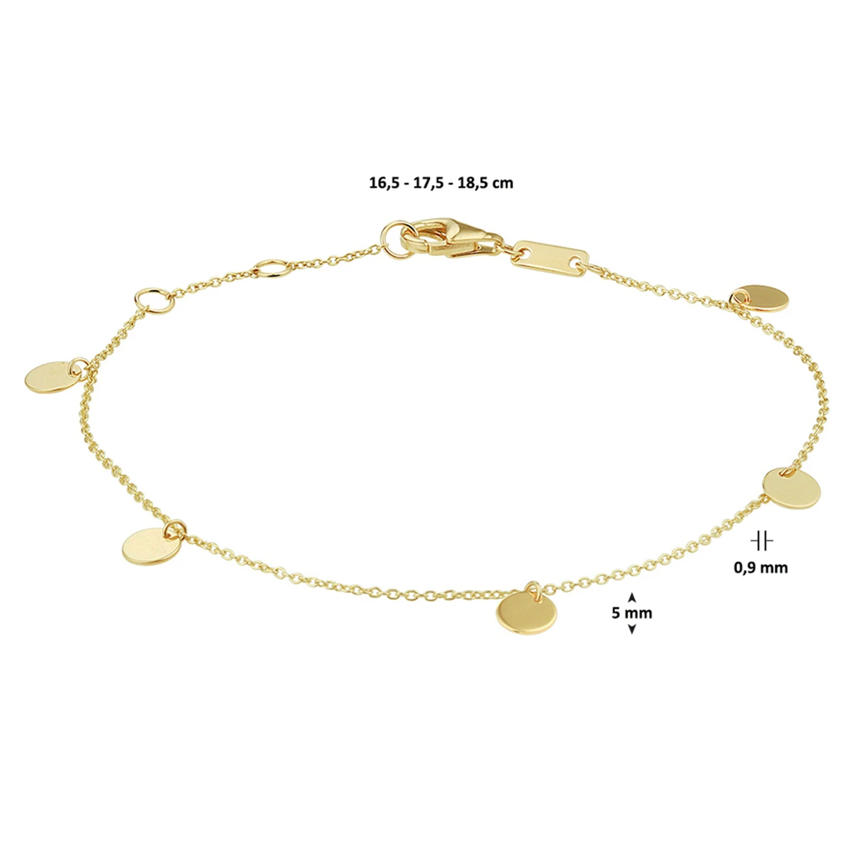 armband rondjes 16,5 - 17,5 - 18,5 cm 14K geelgoud