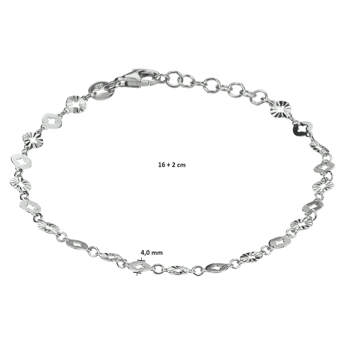 armband rondjes 4,0 mm 16 + 2 cm zilver gerhodineerd