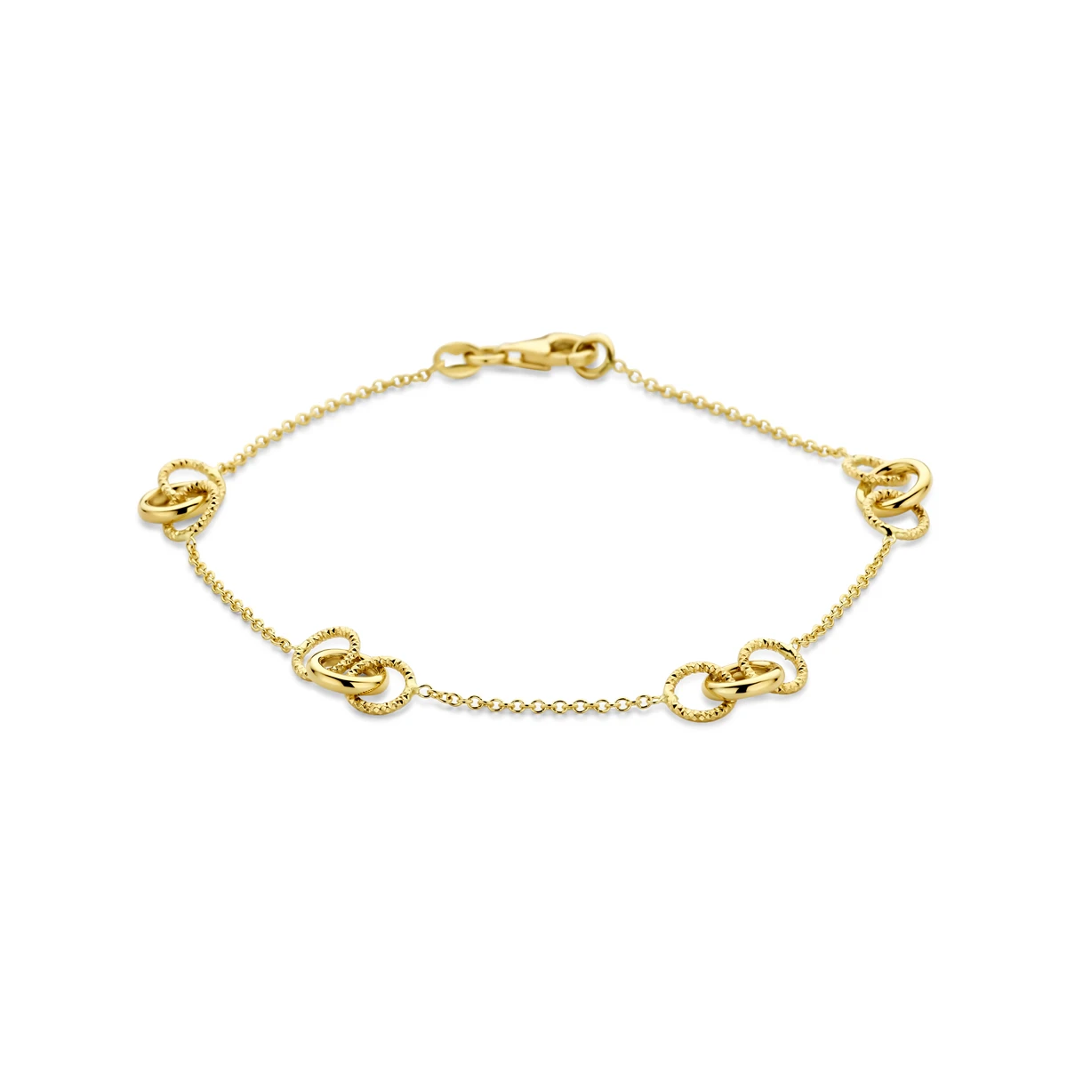 armband rondjes gediamanteerd 19 cm 14K geelgoud