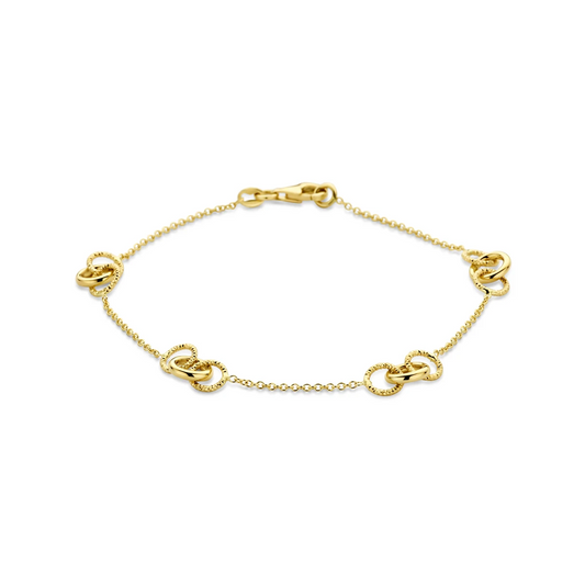 armband rondjes gediamanteerd 19 cm 14K geelgoud