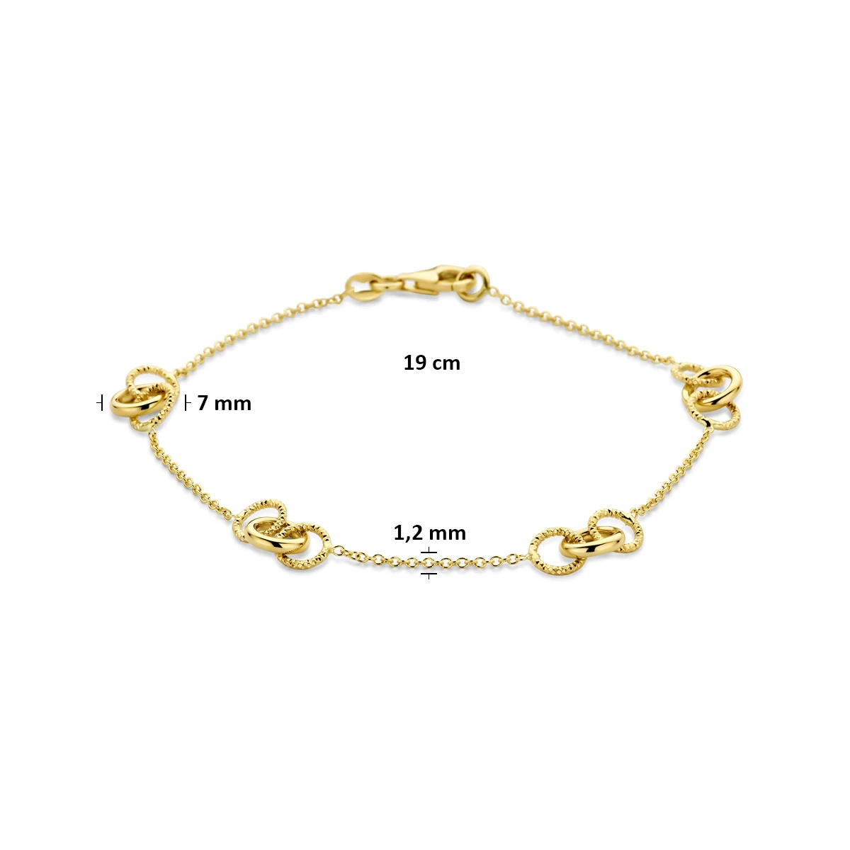 armband rondjes gediamanteerd 19 cm 14K geelgoud
