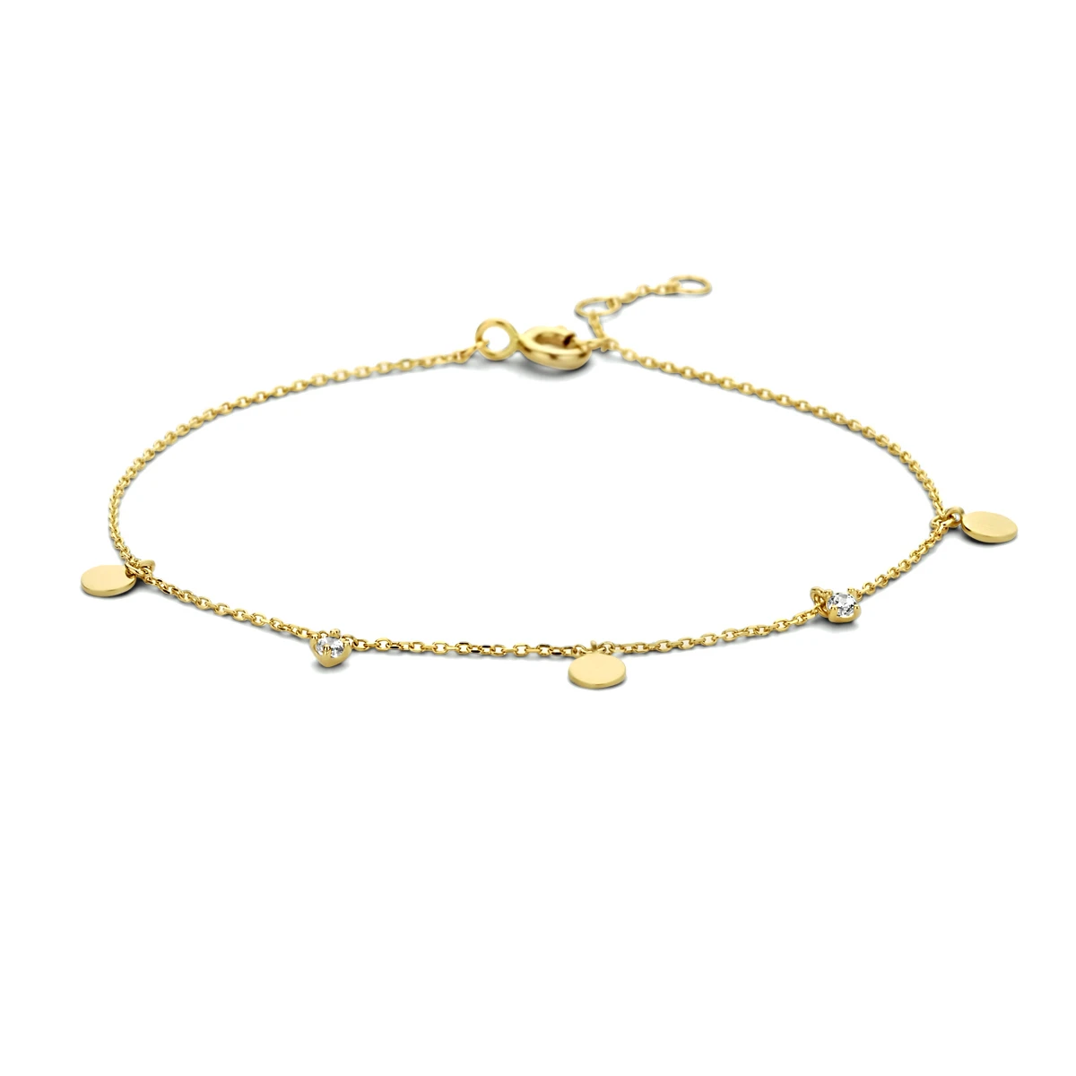 armband rondjes zirkonia 16,5 - 17,5 - 18,5 14K geelgoud