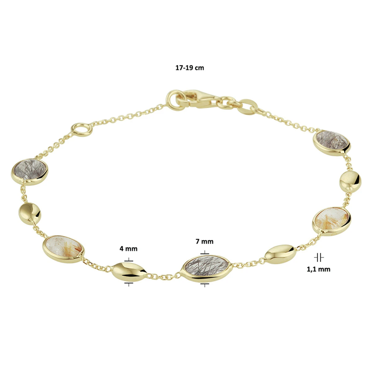 armband rutiel kwarts 17 - 19 cm 14K geelgoud
