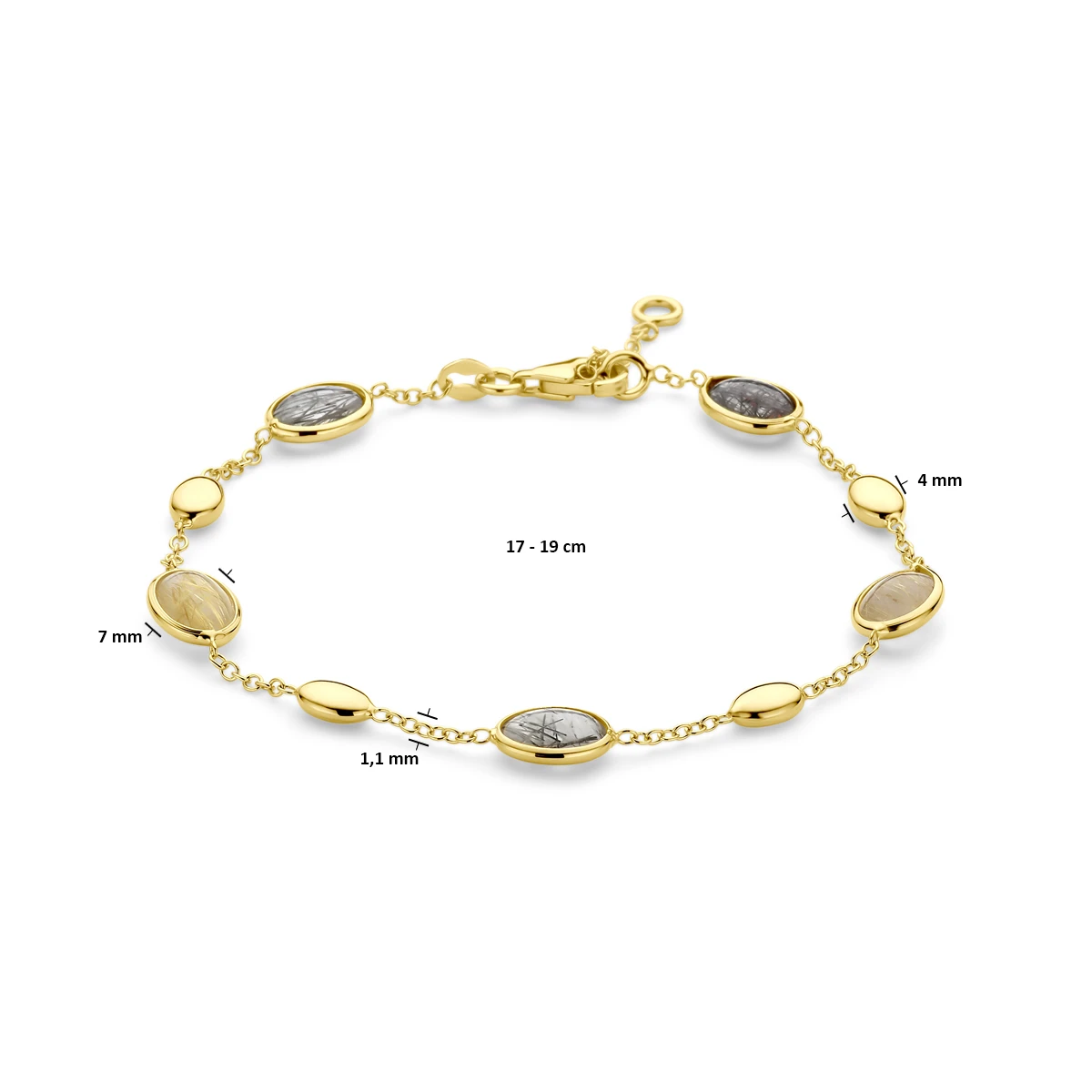 armband rutiel kwarts 17 - 19 cm 18K geelgoud