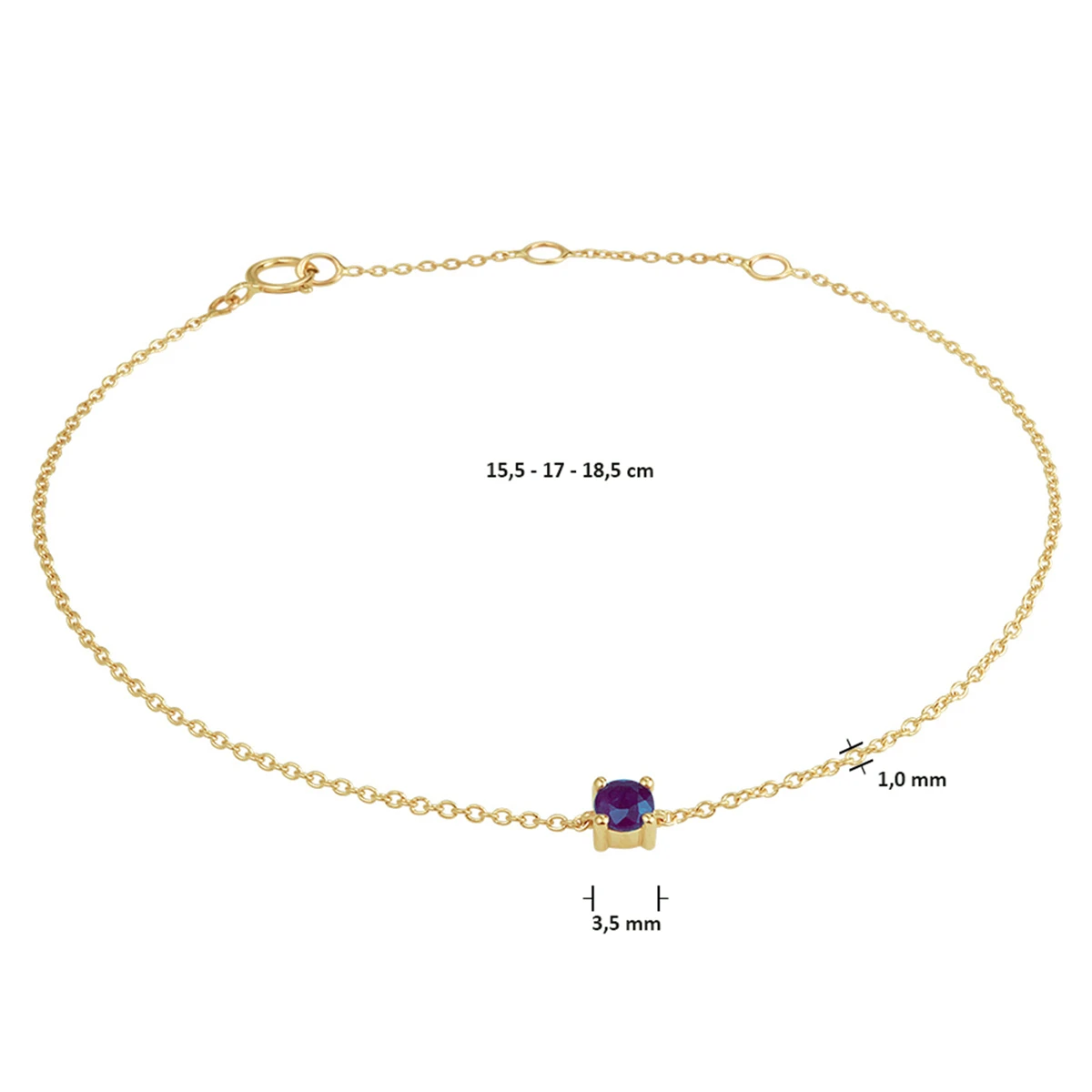 armband saffier 15,5 - 17 - 18,5 cm 14K geelgoud