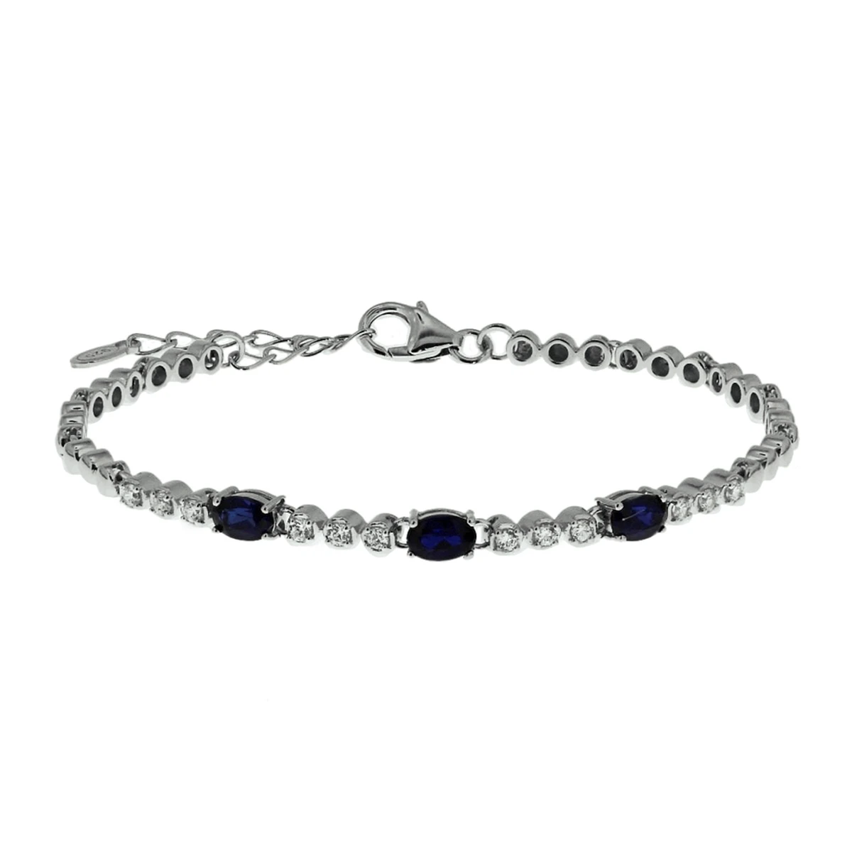 armband saffier en zirkonia 17,5 + 3,5 cm zilver gerhodineerd