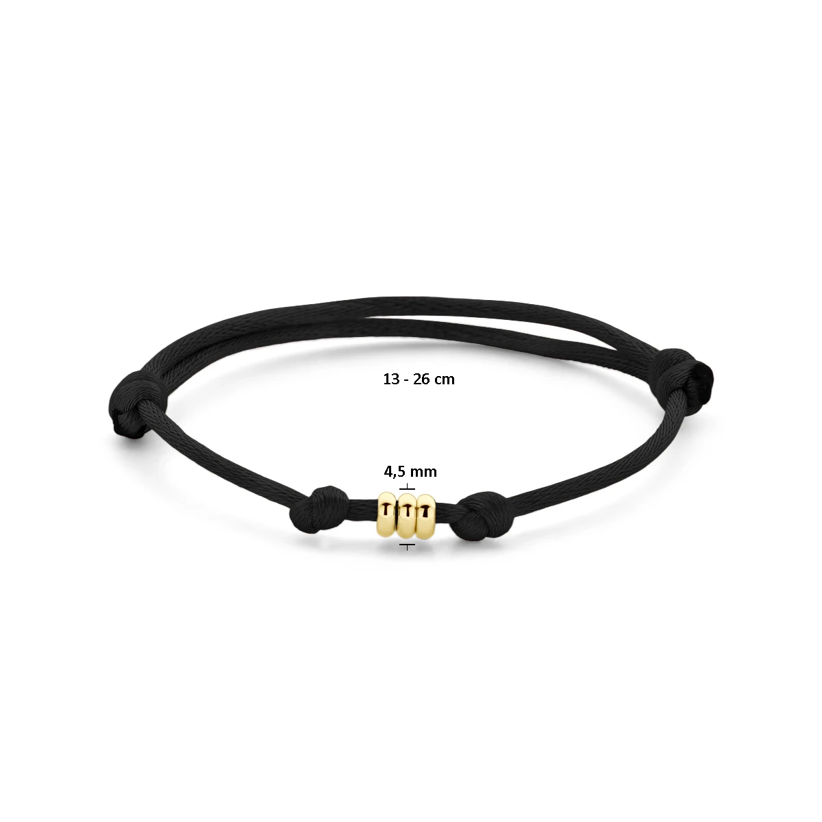 armband satijn zwart 13 - 26 cm 14K goud met rubber/nylon/leer