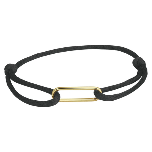 armband satijn zwart 13 - 26 cm 14K goud met rubber/nylon/leer