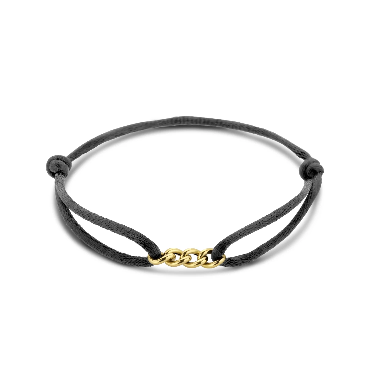 armband satijn zwart 13 - 26 cm 14K goud met rubber/nylon/leer
