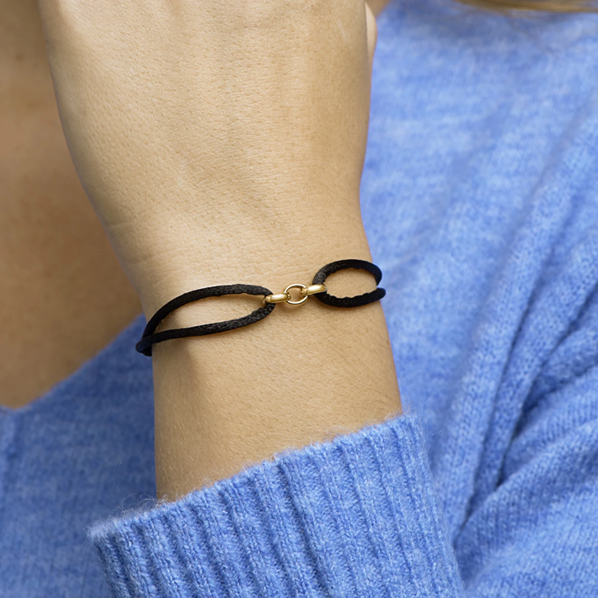 armband satijn 14K goud met rubber/nylon/leer