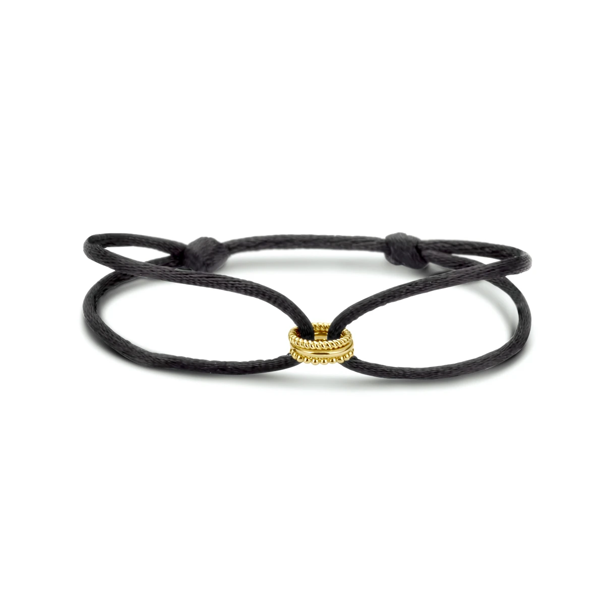 armband satijn zwart 13 - 26 cm 14K goud met rubber/nylon/leer