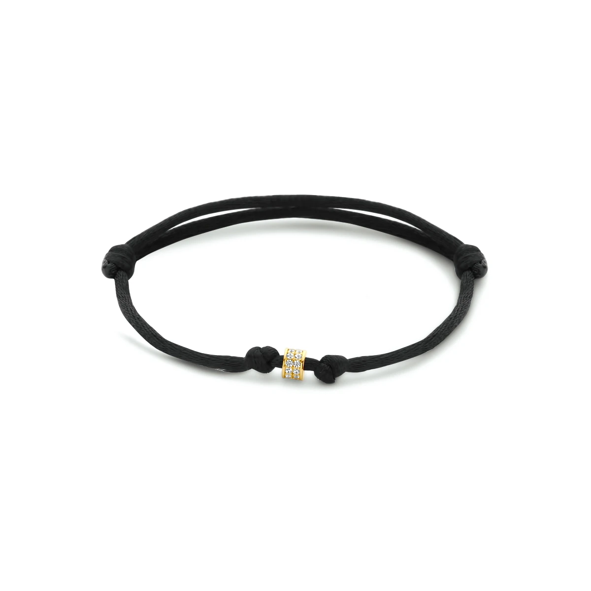 armband zwart satijn 13 - 26 cm 14K goud met rubber/nylon/leer