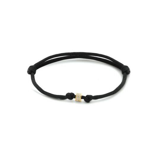 armband zwart satijn 13 - 26 cm 14K goud met rubber/nylon/leer