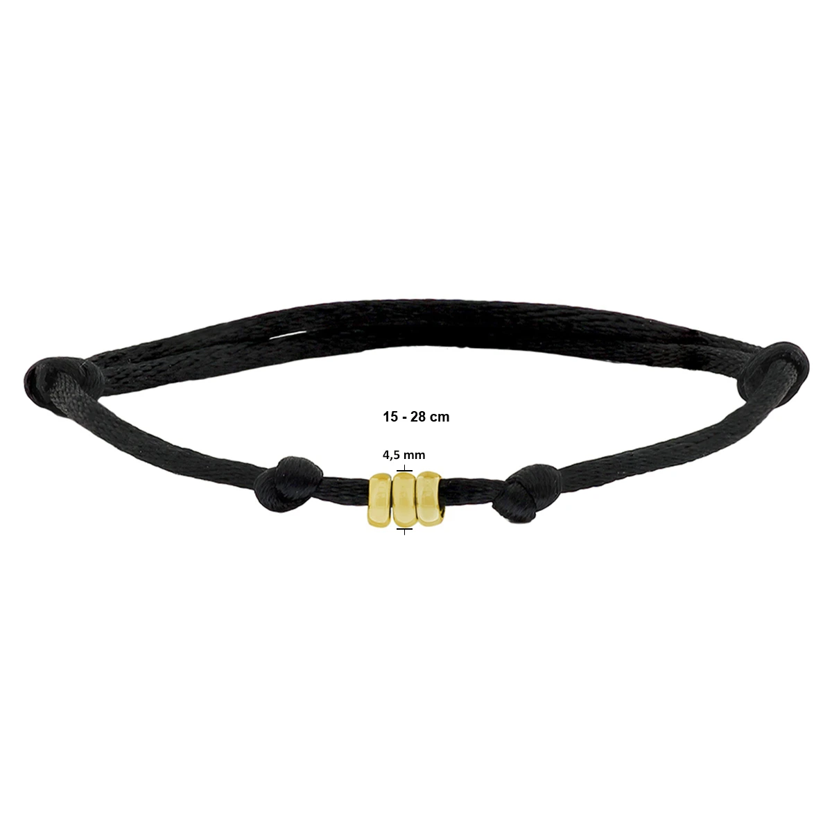 armband satijn 15 + 13 cm 14K goud met rubber/nylon/leer
