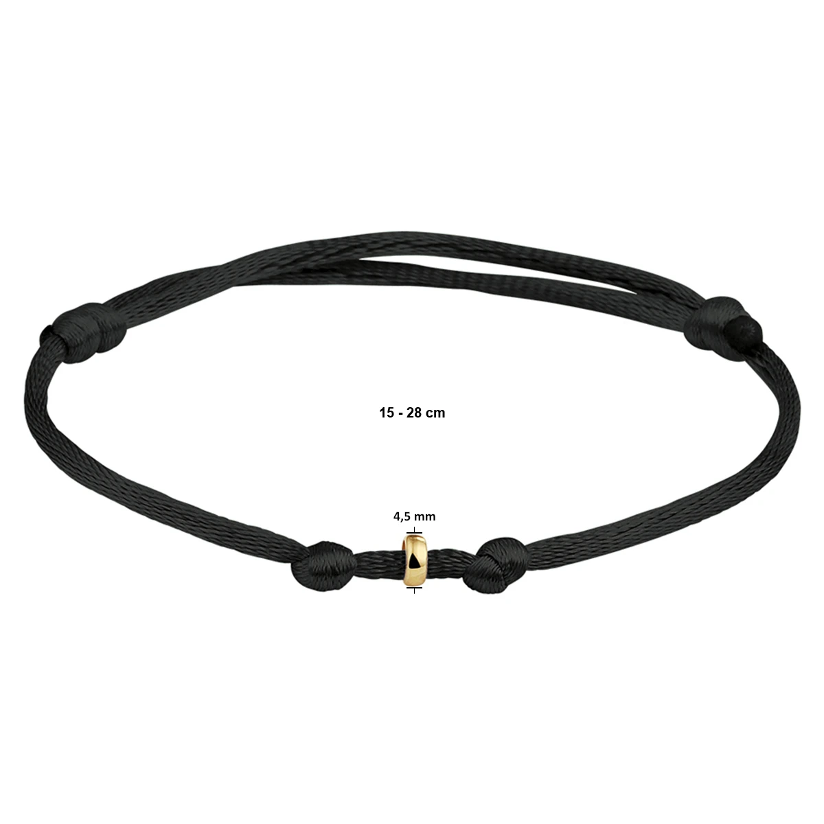 armband satijn 15 + 13 cm 14K goud met rubber/nylon/leer