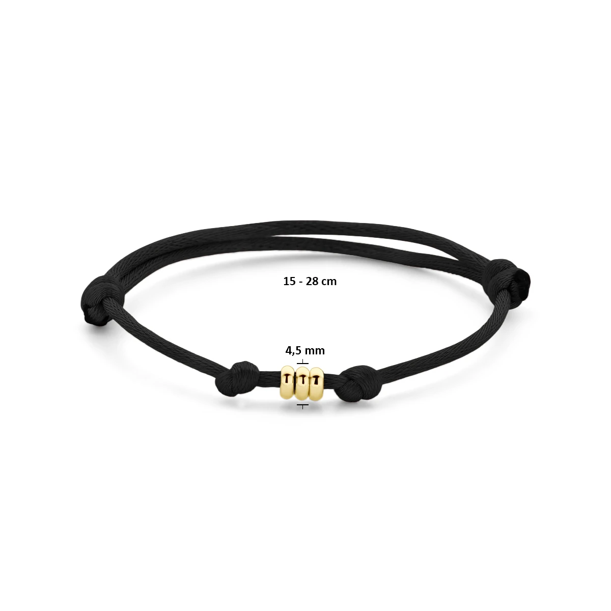 armband satijn 15 + 13 cm 14K goud met rubber/nylon/leer