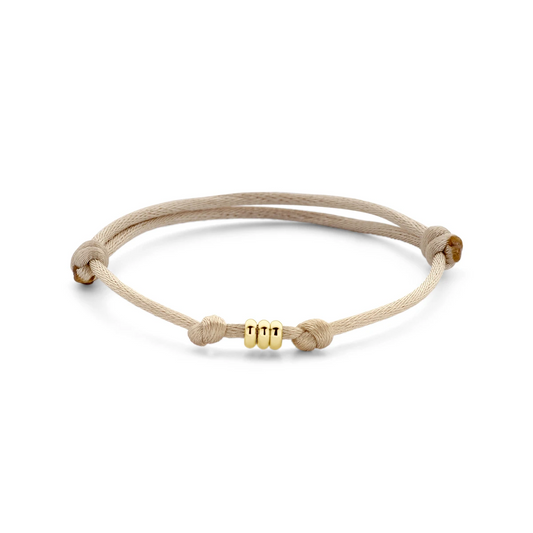 armband satijn beige 13 - 26 cm 14K goud met rubber/nylon/leer