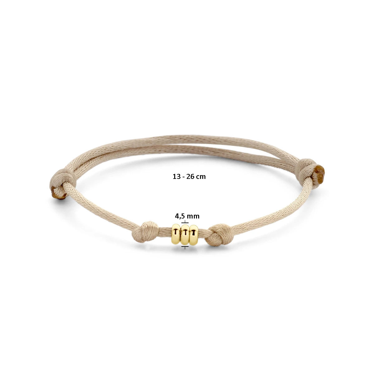 armband satijn beige 13 - 26 cm 14K goud met rubber/nylon/leer