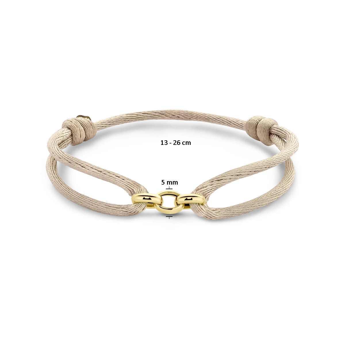 armband satijn beige 13 - 26 cm 14K goud met rubber/nylon/leer