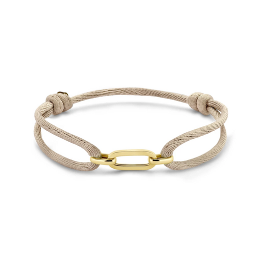 armband satijn beige 13 - 26 cm 14K goud met rubber/nylon/leer