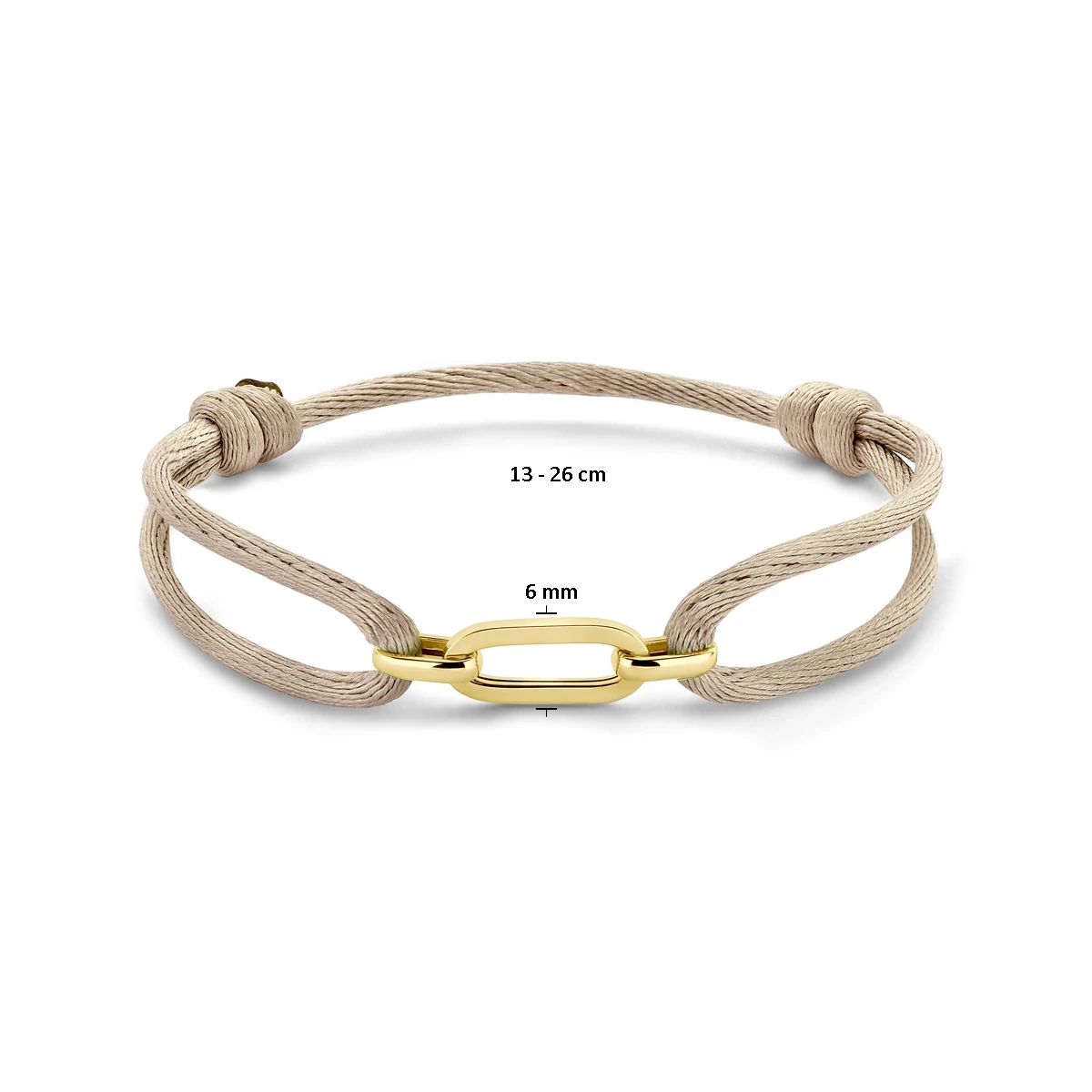 armband satijn beige 13 - 26 cm 14K goud met rubber/nylon/leer