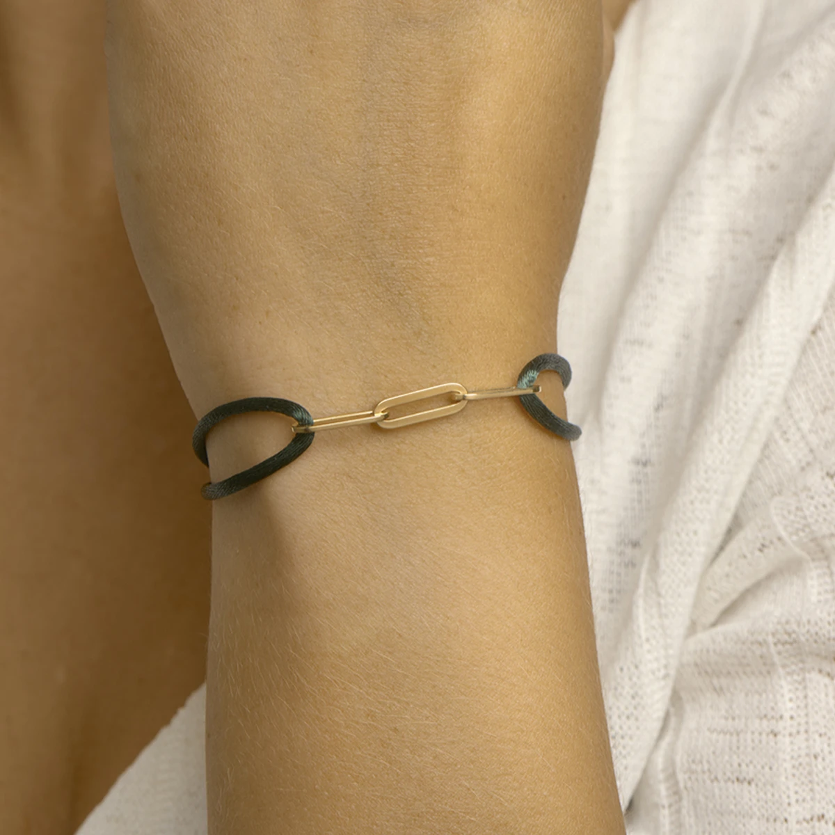 armband satijn groen 13 - 26 cm zilver verguld (met rubber/nylon/leer)