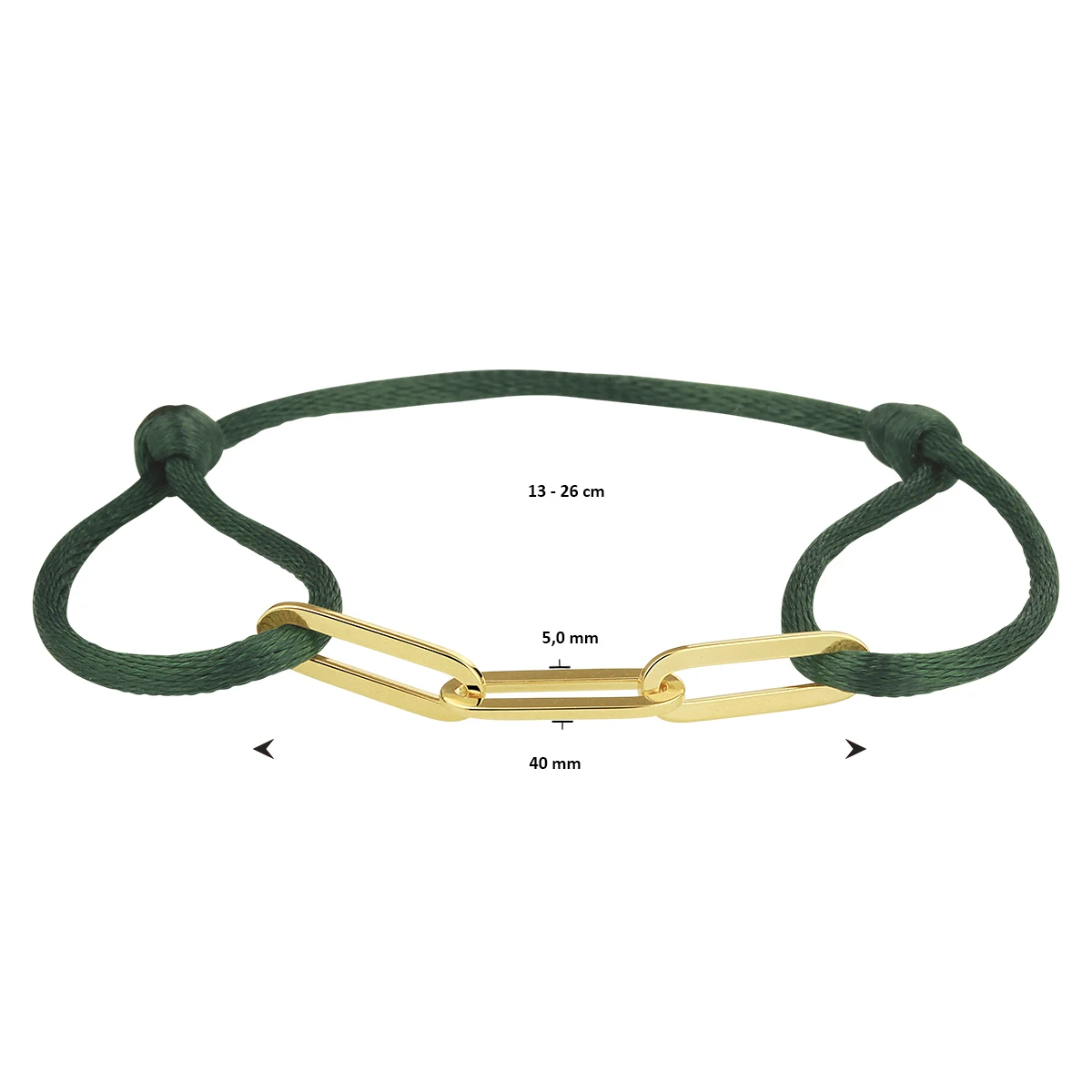 armband satijn groen 13 - 26 cm zilver verguld (met rubber/nylon/leer)