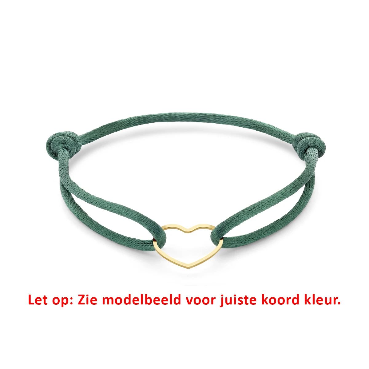armband satijn groen hart 13 - 26 cm zilver verguld (met rubber/nylon/leer)