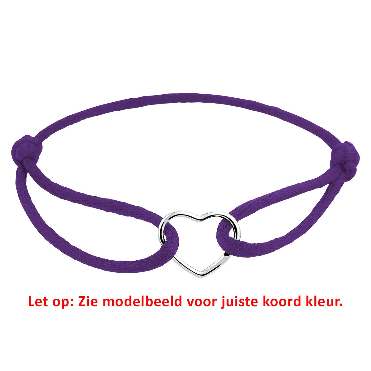 armband satijn hart 13 - 26 cm zilver gerhodineerd met rubber/nylon/leer