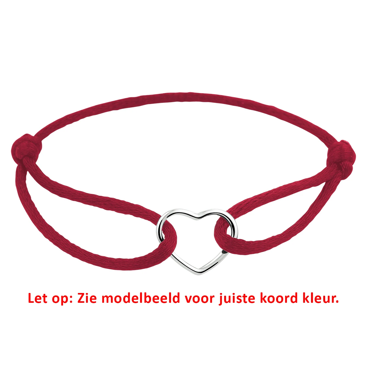 armband satijn hart 13 - 26 cm zilver gerhodineerd met rubber/nylon/leer
