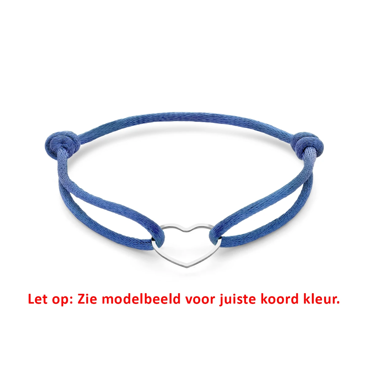 armband satijn hart 13 - 26 cm zilver gerhodineerd met rubber/nylon/leer