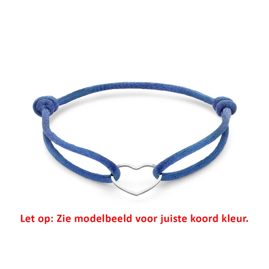 armband satijn hart 13 - 26 cm zilver gerhodineerd met rubber/nylon/leer